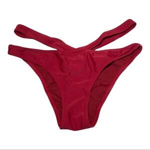 Cranberry Red Double Band Bikini Bottoms Cut Outs Size Large New Without Tags